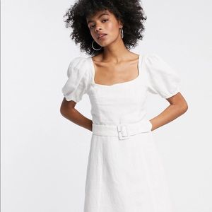 & Other Stories Puff Sleeve Belted Linen Mini Dress